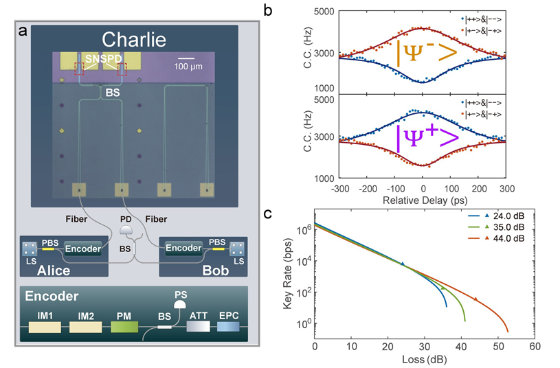 A superconducting silicon-photonic chip that performs optimal Bell-state measurements