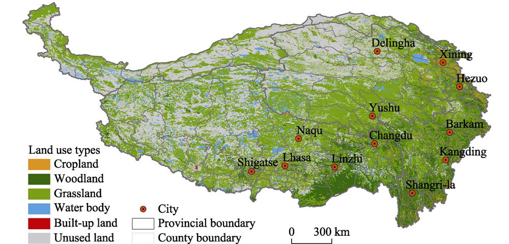 Distribution of land use types on the Tibetan Plateau