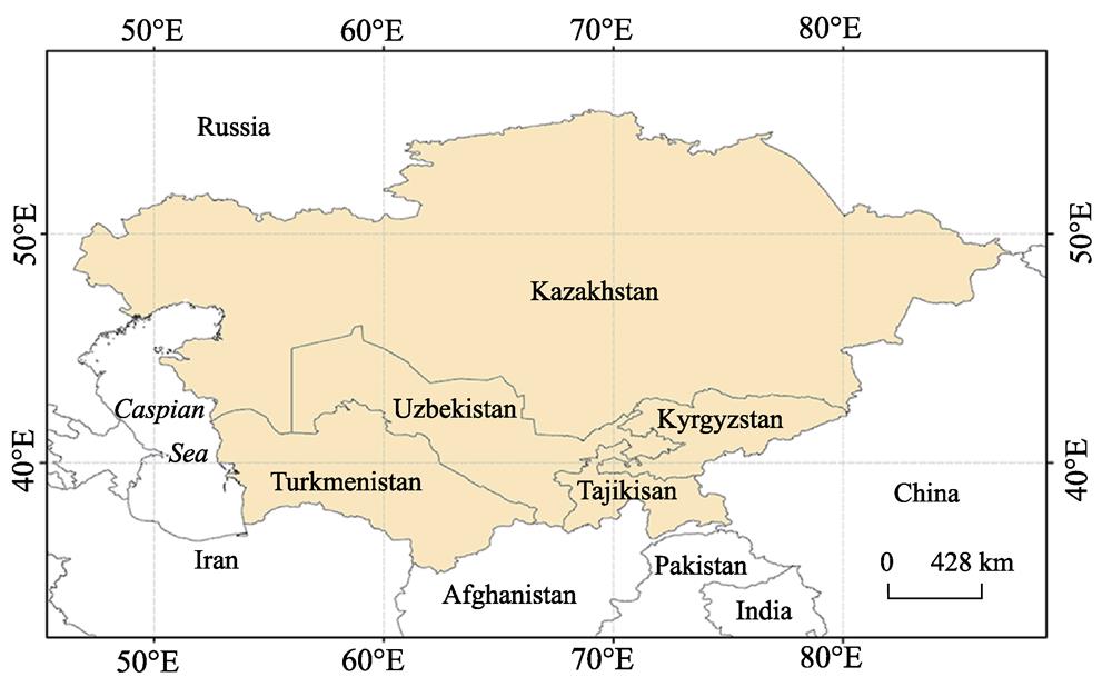 Locations of the five Central Asian countries