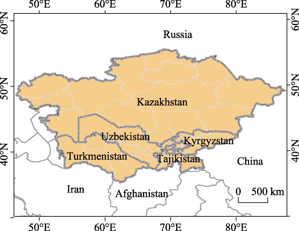 The location map of five Central Asian countries