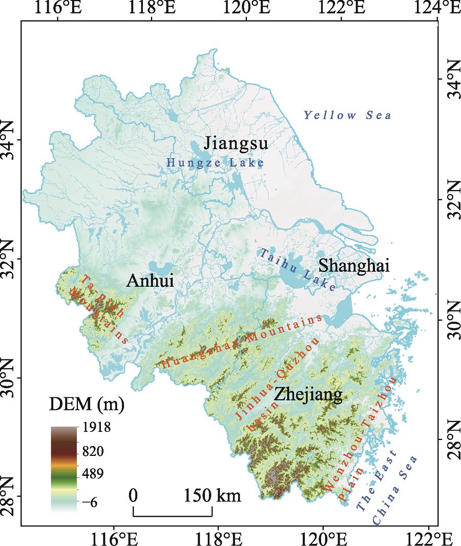 Location and topography of the Pan-Yangtze River Delta region