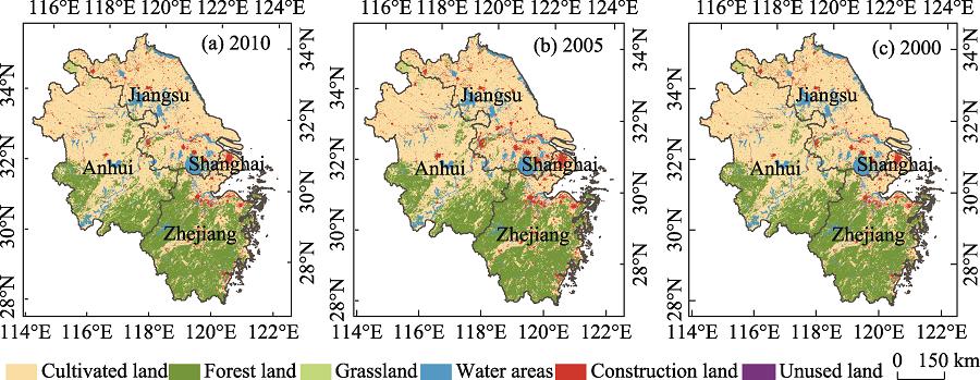 Land use maps of the Pan-Yangtze River Delta region for 2010, 2005, and 2000
