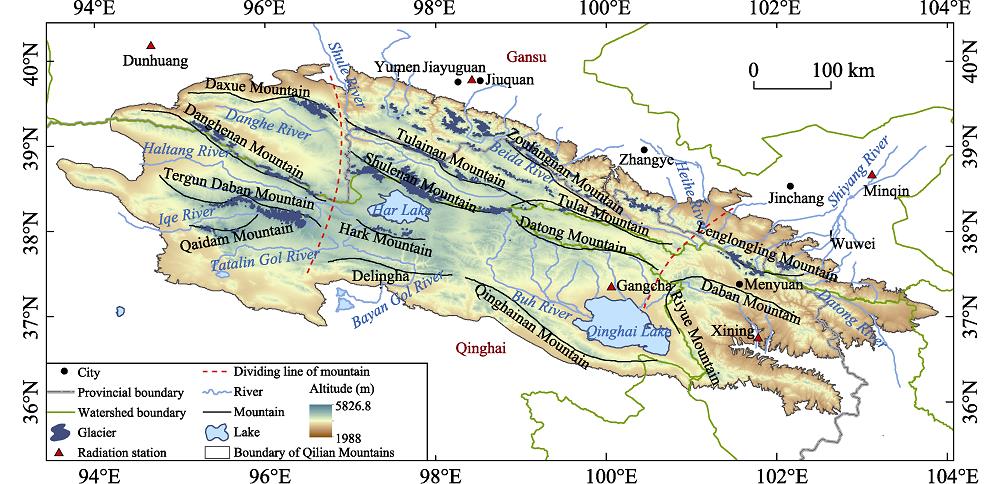 Distribution of glaciers in the Qilian Mountains