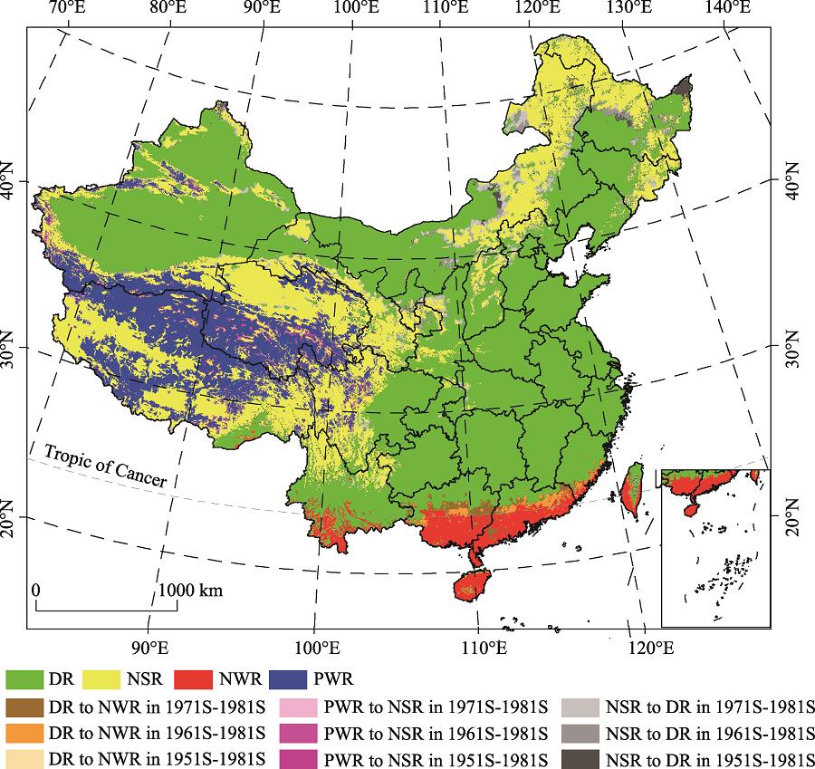 Spatial distribution of climatic seasonal regions in different Climate Normals in China