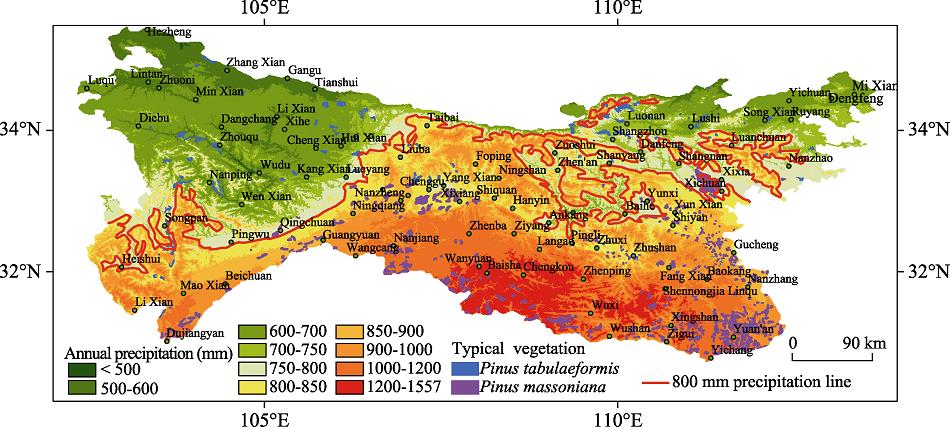Spatial distribution of annual precipitation in Qinling-Daba Mountains