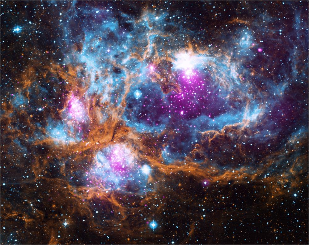 A star-formation site, nebula NGC 6357, showing the scope of photonics on a macro scale. Image reproduced with permission. X-ray: NASA/CXC/PSU/L.Townsley et al.; Optical: UKIRT; Infrared: NASA/JPL-Caltech.