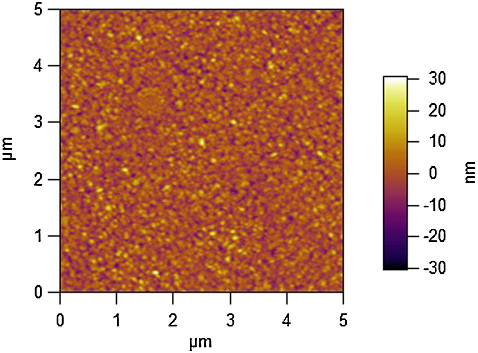 AFM image of the YAG:Cr3+/Yb3+ thin film.