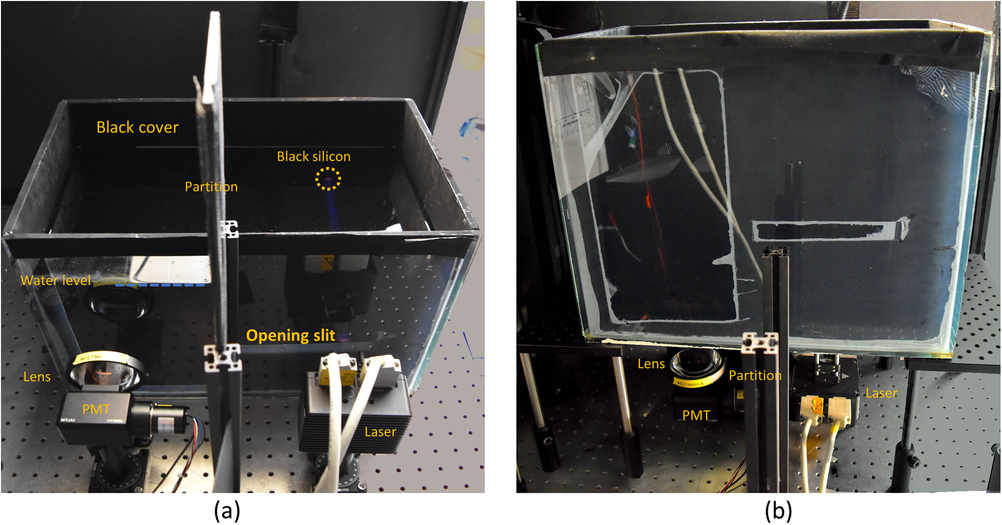 Experimental setup for (a) turbulence due to air bubbles and (b) turbulence due to temperature.