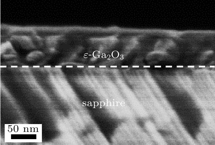 Cross-sectional SEM image of the ε-Ga2O3 thin film on sapphire.
