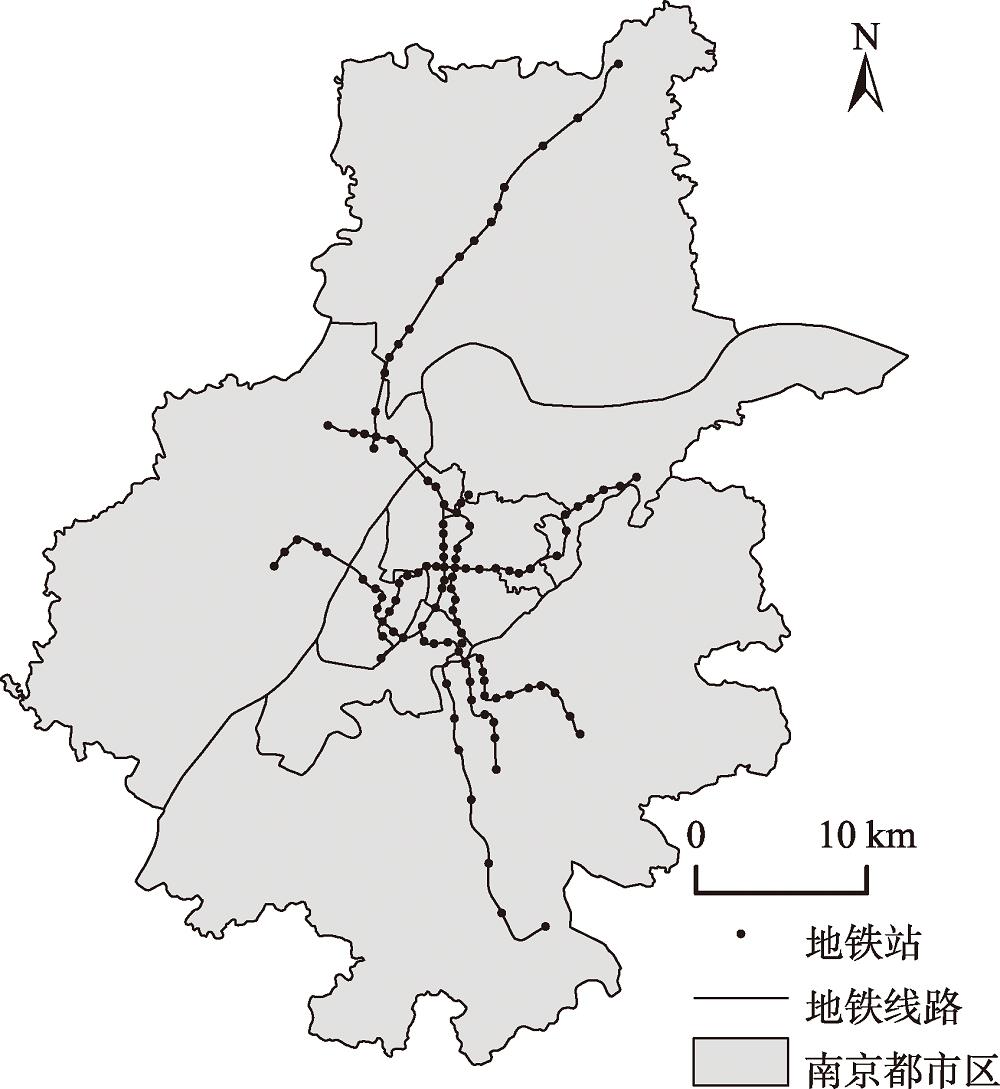 研究区域与南京市地铁线路和站点分布Fig.1