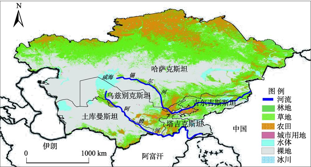 中亚5国土地利用/覆盖分类注：本图基于自然资源部标准地图服务网下载的审图号为GS(2016)1663号的标准地图制作,底图无修改。Fig.1