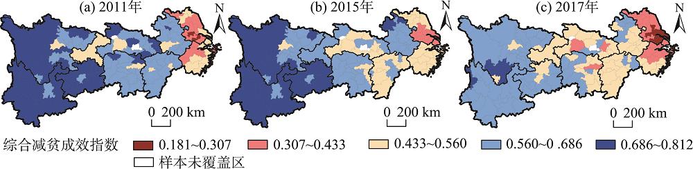 长江经济带各地级市综合减贫成效指数Fig.2