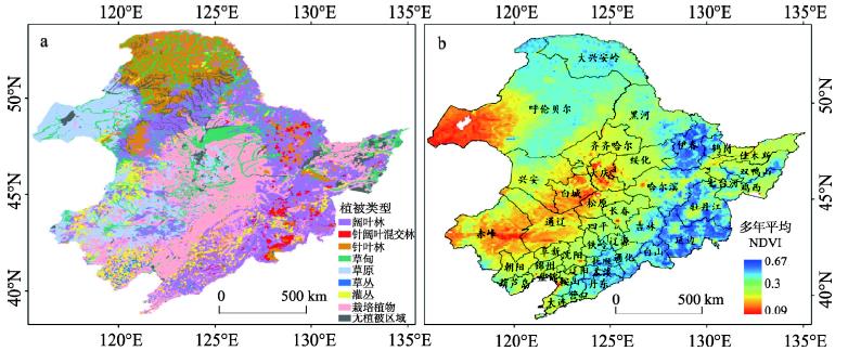 中国东北地区植被覆盖类型分布及生长状况Fig. 1