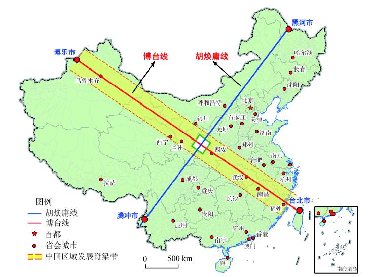 中国区域发展均衡线——博台线走向示意图Fig. 1