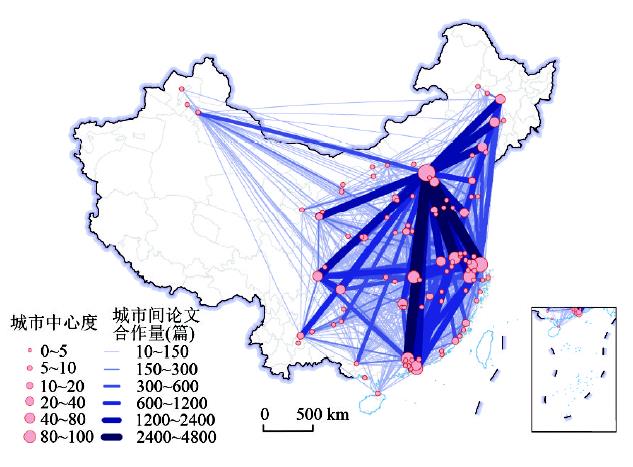 基于WOS数据库的2014—2016年中国城市间论文合作网络模拟Fig. 2
