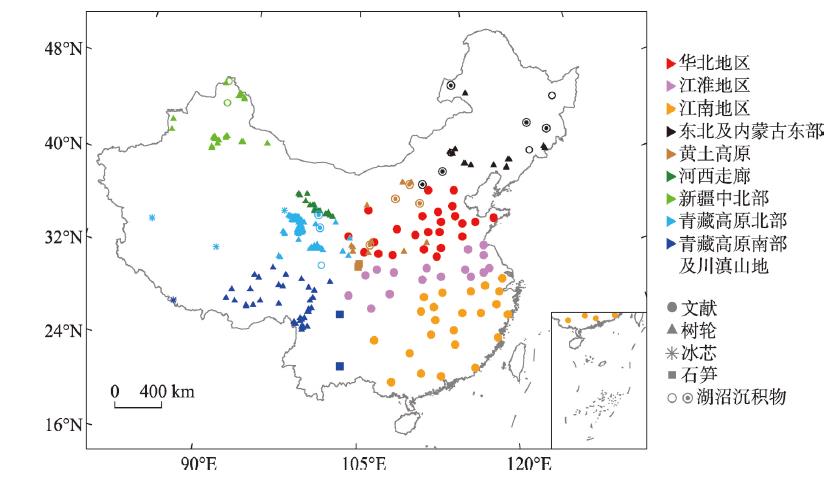 Map of cited proxies that used for reconstruction on hydroclimate in China