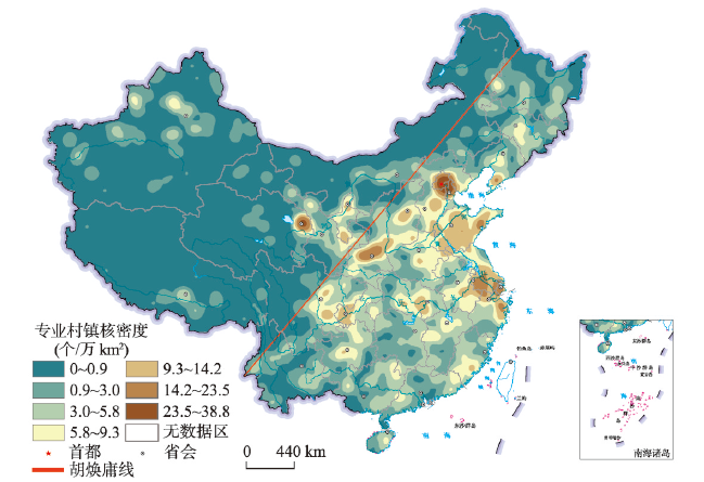 Spatial pattern of specialized villages and towns in China in 2011-2017