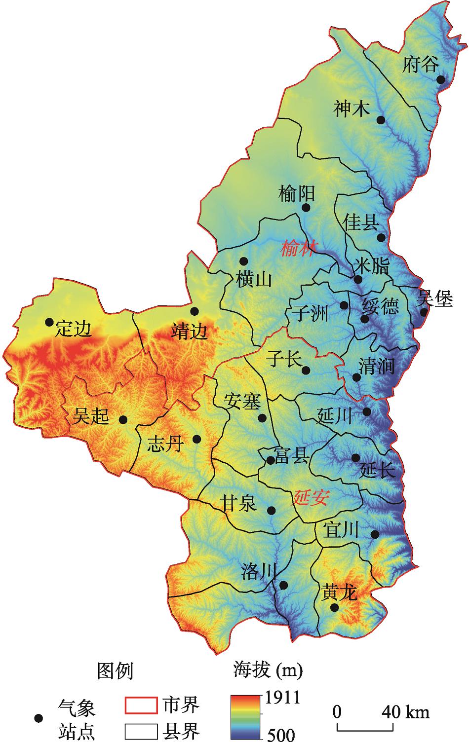 陕北地区气象站点空间分布Fig. 1