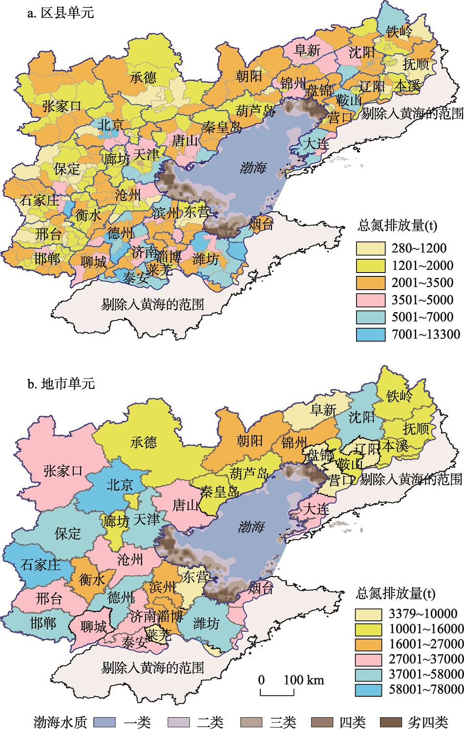 环渤海地区氮污染排放量的空间分布Fig. 2