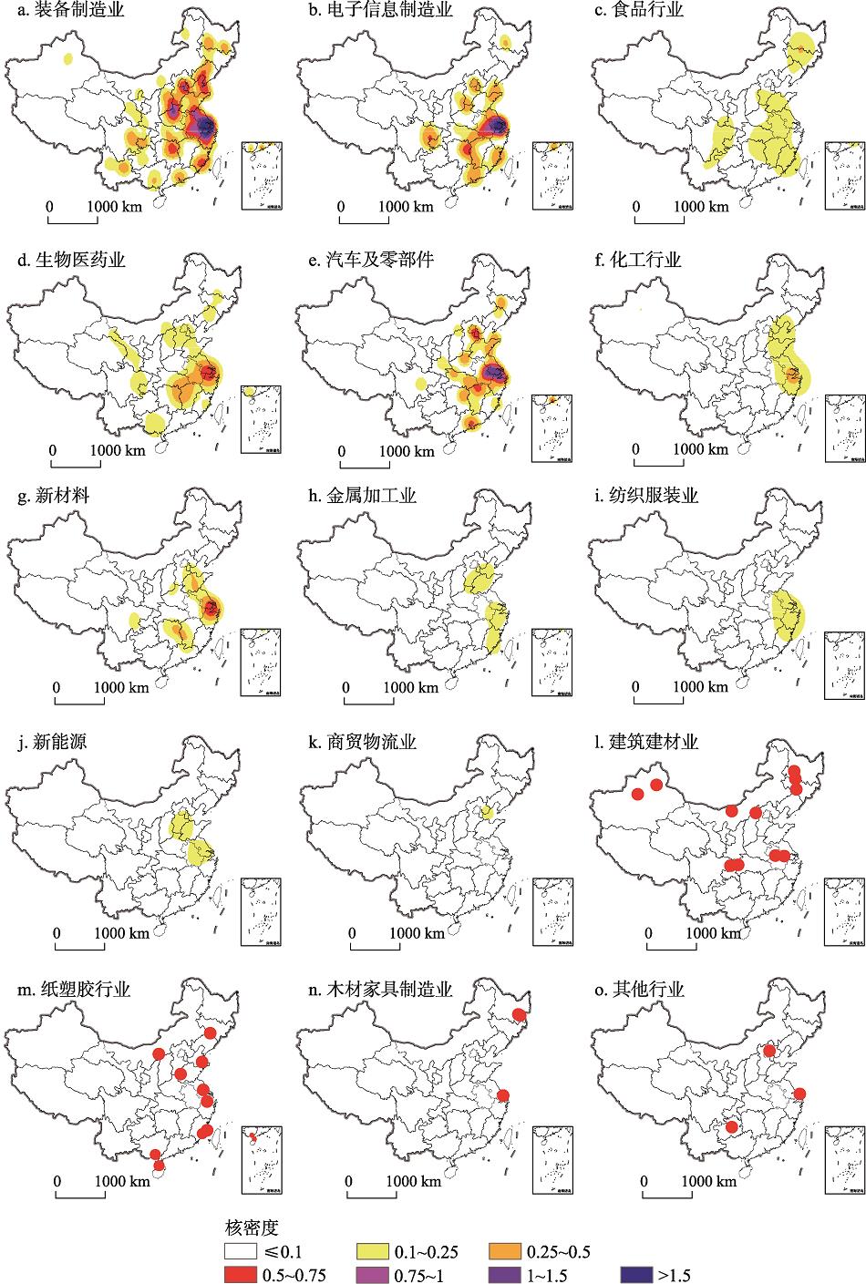 中国经开区主导产业的空间分布注：此图基于国家自然资源部标准地图服务系统的标准地图（审图号：GS(2019)1701号）绘制,底图无修改。Fig. 1