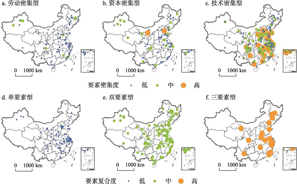 中国经开区不同要素型主导产业的空间分布注：此图基于国家自然资源部标准地图服务系统的标准地图（审图号：GS(2019)1701号）绘制,底图无修改。Fig. 2