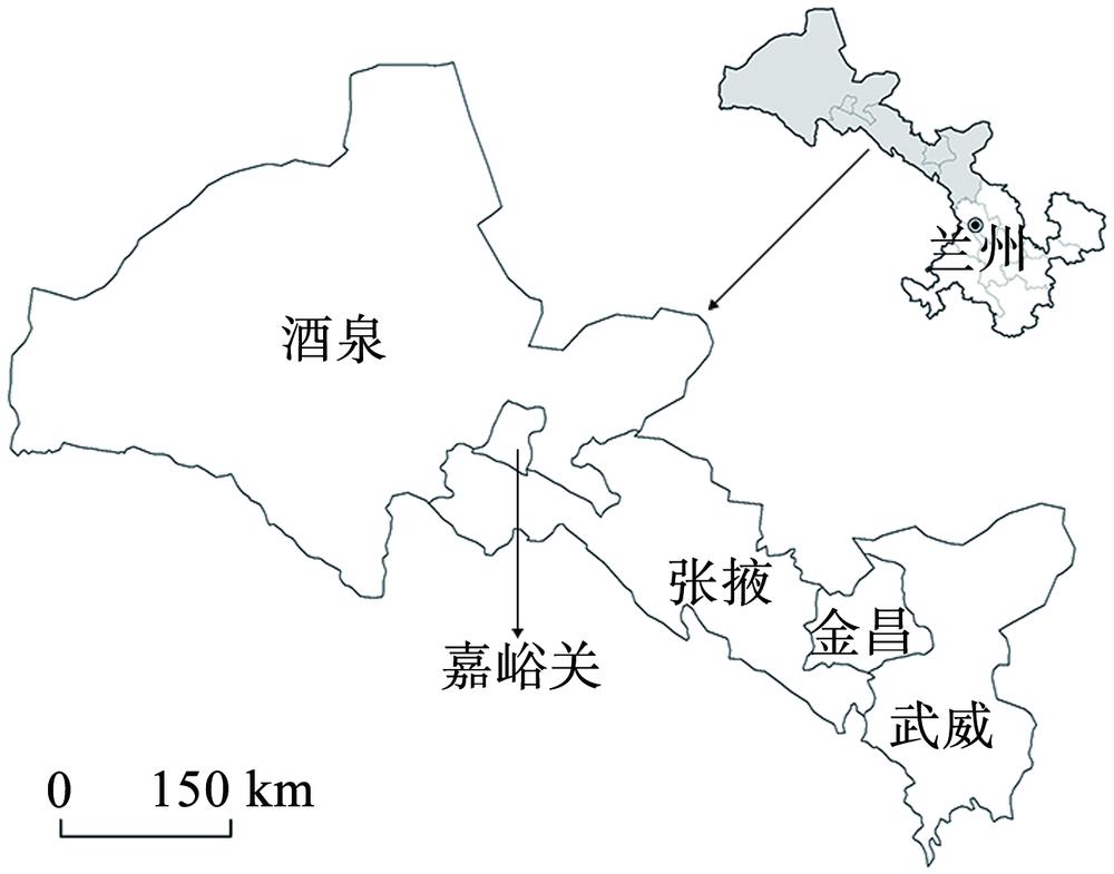 Location distribution of five cities in Hexi