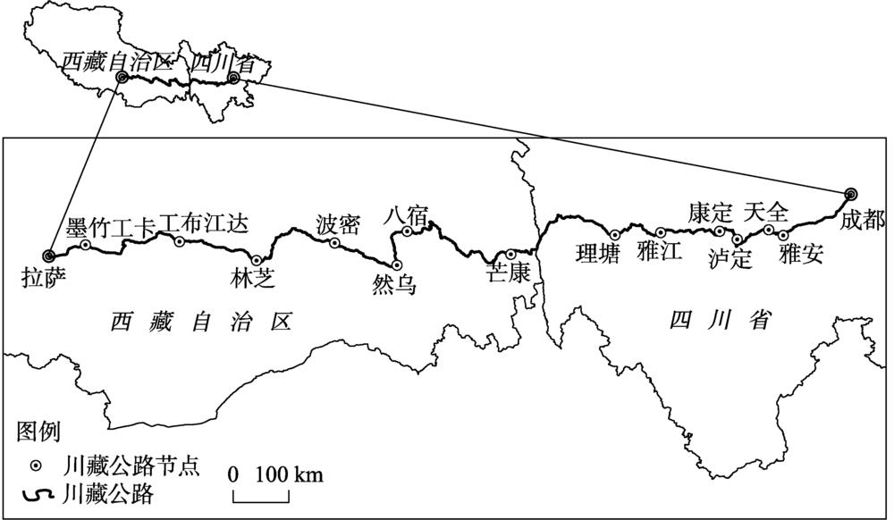 Location of the south route of the Sichuan-Tibet highway