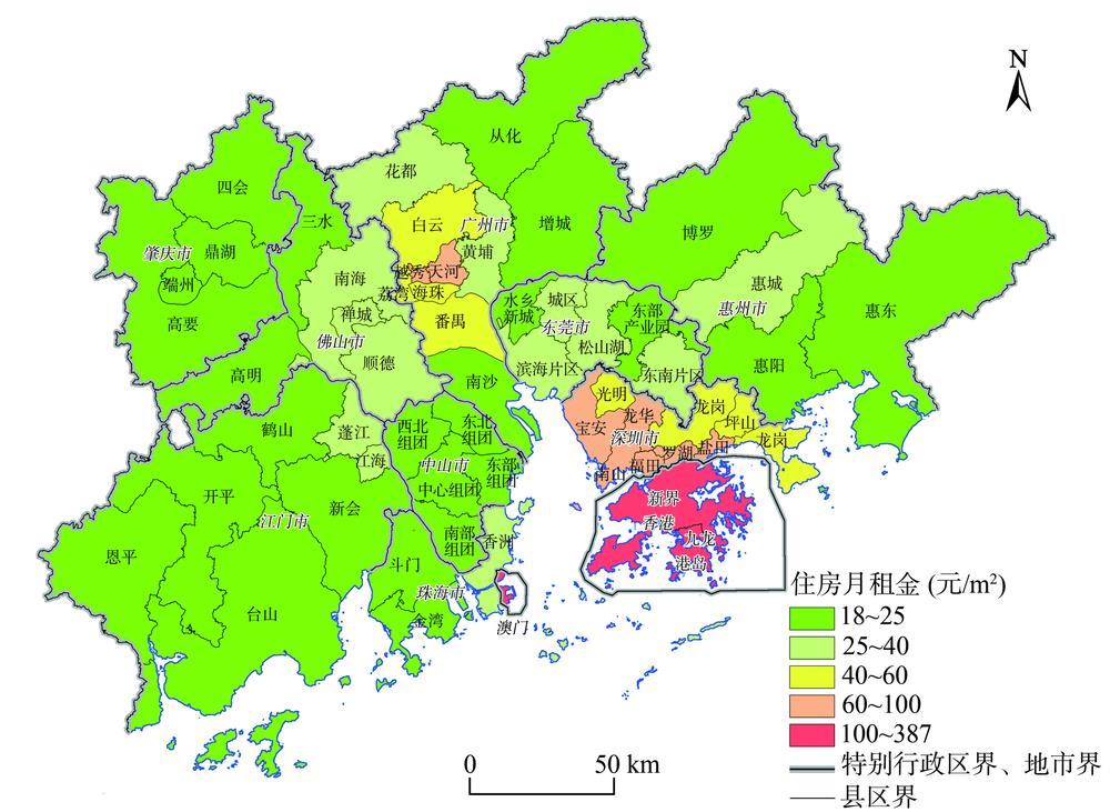 The spatial differentiation pattern of housing rents in the Guangdong-Hong Kong-Macao Greater Bay Area