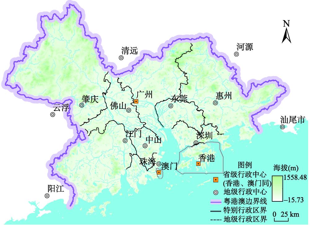 The geographic location of the Guangdong-Hong Kong-Macao Greater Bay Area