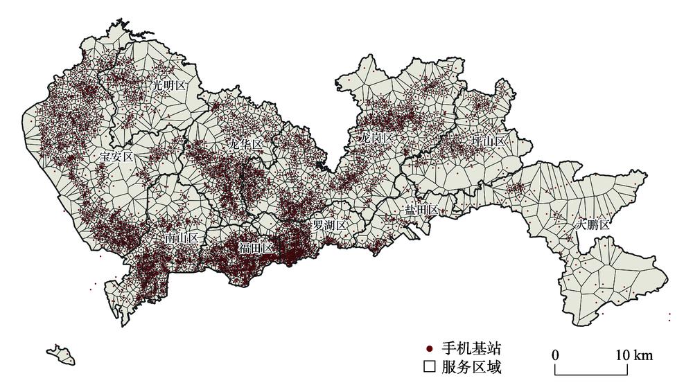 Service area of mobile phone towers in Shenzhen in 2013