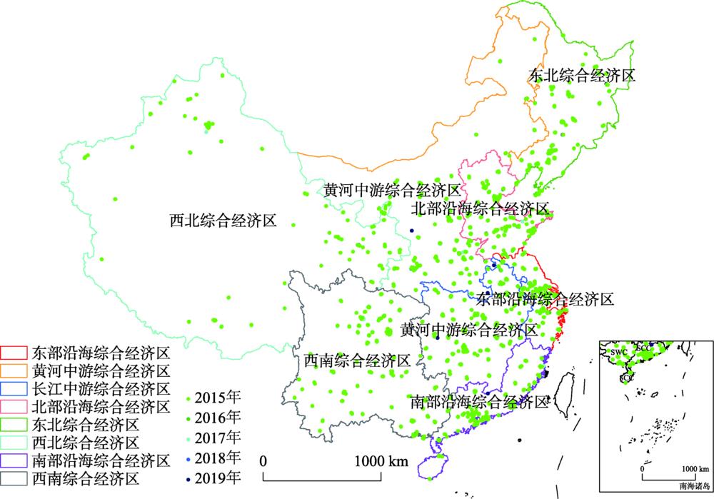 Map of air quality monitoring stations in China from 2015 to 2019