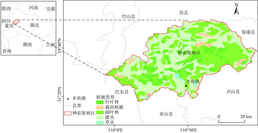 Location of Shennongjia Forestry District and vegetation type distribution in 2007