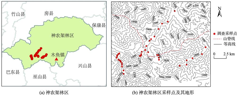 Sampling points and topography of Shennongjia Forestry District