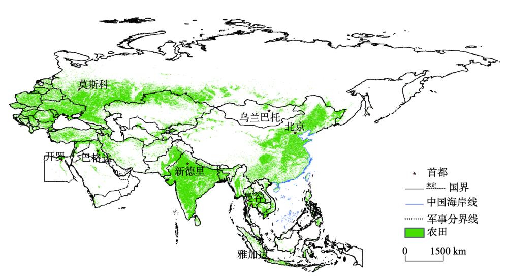 Spatial distribution of farmland in countries along the “Belt and Road” in 2015