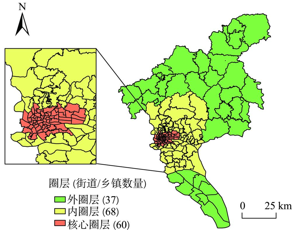 Three-tier spatial structure in Guangzhou from 2000 to 2015