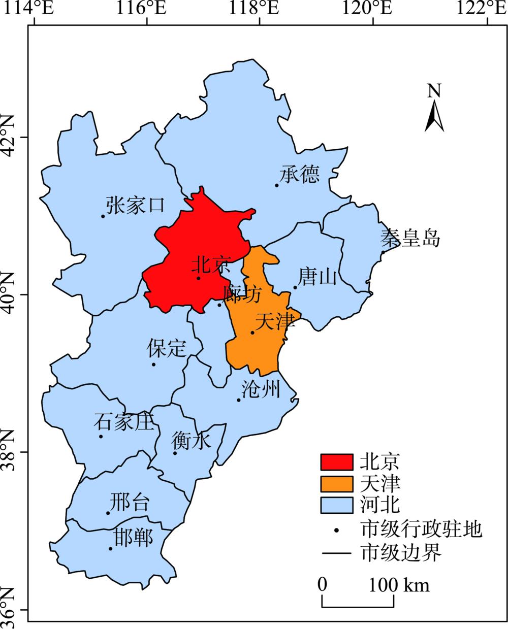 Map of study area of Beijing, Tianjin and Hebei