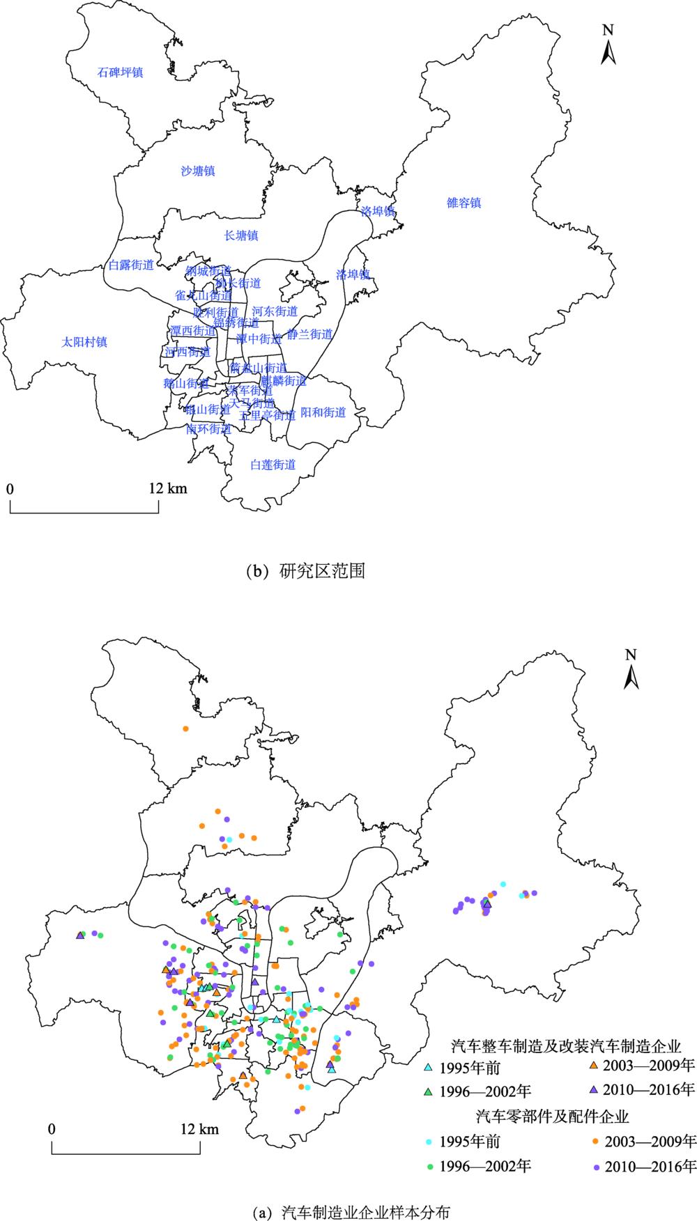 Research area and sample distribution of automotive manufacturing enterprises in Liuzhou