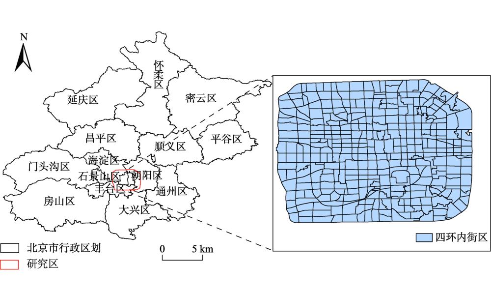 Schematic diagram of block within the fourth ringroad of Beijing