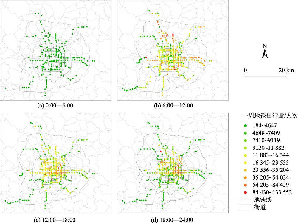Spatial distribution of metro trip records in a week