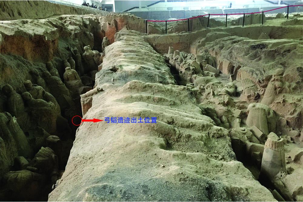 Excavation location of the bag for storing bows in Pit 1 of Terracotta Warriors and Horses of Qin Shihuang