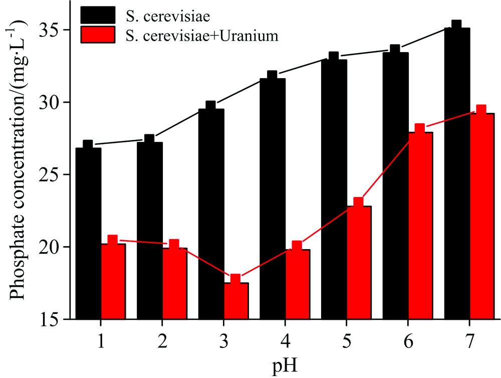 The changes of phosphorus content after biosorption under different pH
