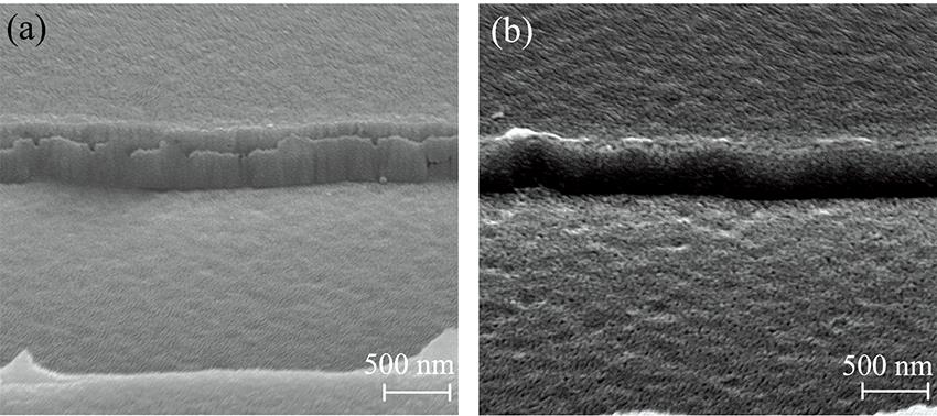 SEM diagram of SiO2 thin films(a): On Si/Al substrate; (b): On Si substrate