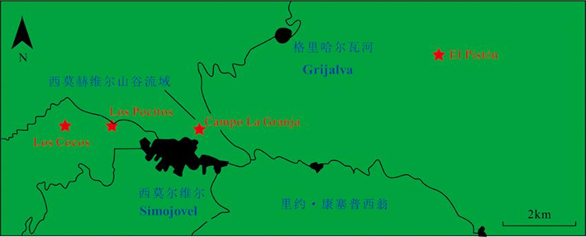 Location of Amber Mine, Simojovel Mexico (stars indicate main sites[4])