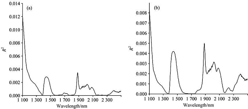R2 curves for the original spectra of whole blood signals(a): Transmission spectrum; (b): Absorbance spectrum
