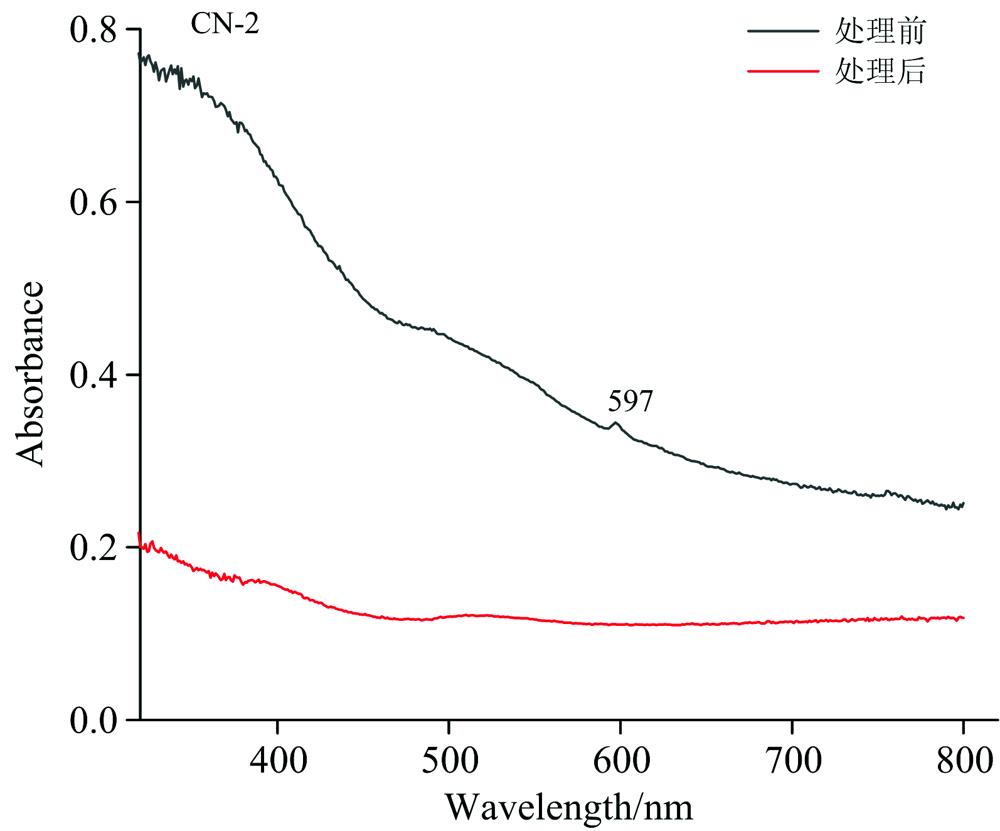 UV-Vis absorption spectra of CN-2 before and after HPHT-processing