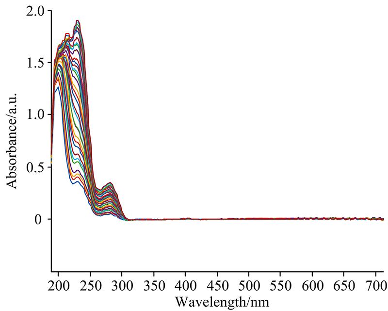 Absorbance spectra of TOC samples with different concentrations