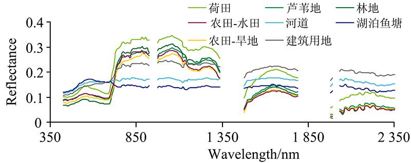 The reflectance spectra of different landscapes