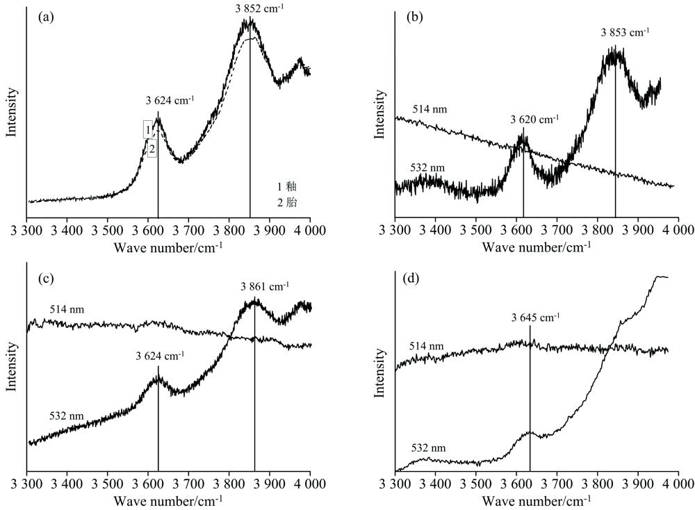 Raman spectra of typical ceramic samples(a): Glaze and body of modern Sancai samples under excitation light (532 nm);(b): Ru glaze under excitation light of different wavelengths;(c): White glaze of blue and white porcelain from Yuan dynasty under excitation light of different wavelengths;(d): Sintered ceramic reference DH under excitation light of different wavelengths
