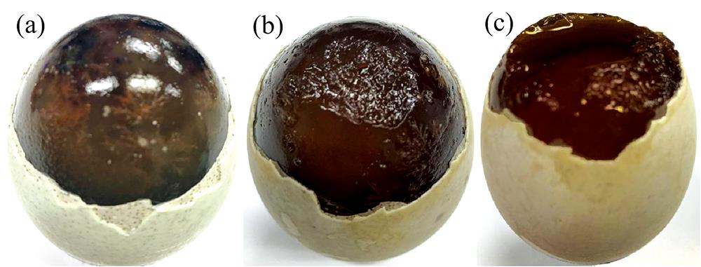 Samples of preserved eggs in different qualities