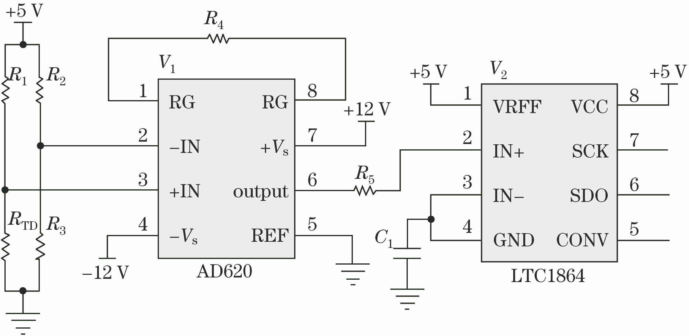 Circuit principle diagram of temperature collection channel 1